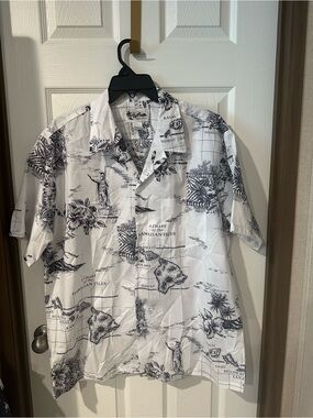 Vintage Howie White Button-Down Hawaiian Map Print Shirt Mens XL